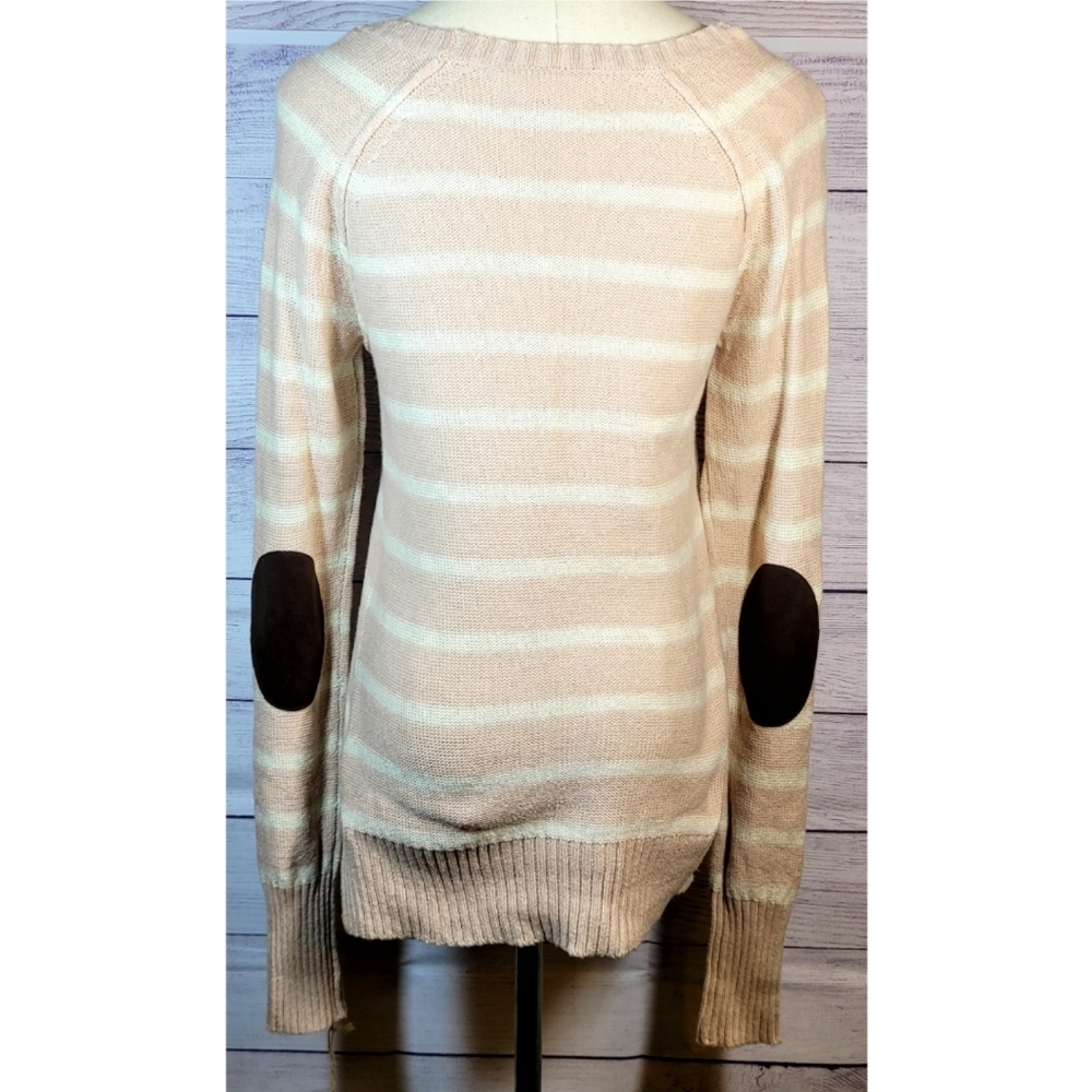 Between Me & You Womens Striped Pullover Sweater Elbow Patches Size M Preppy